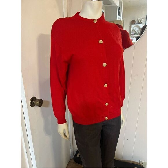 Vintage Avoca Collection Ireland Fine Knit Red Wool Cardigan Size 40 M - Picture 2 of 7